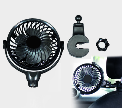Rechargable car fan with headrest mount